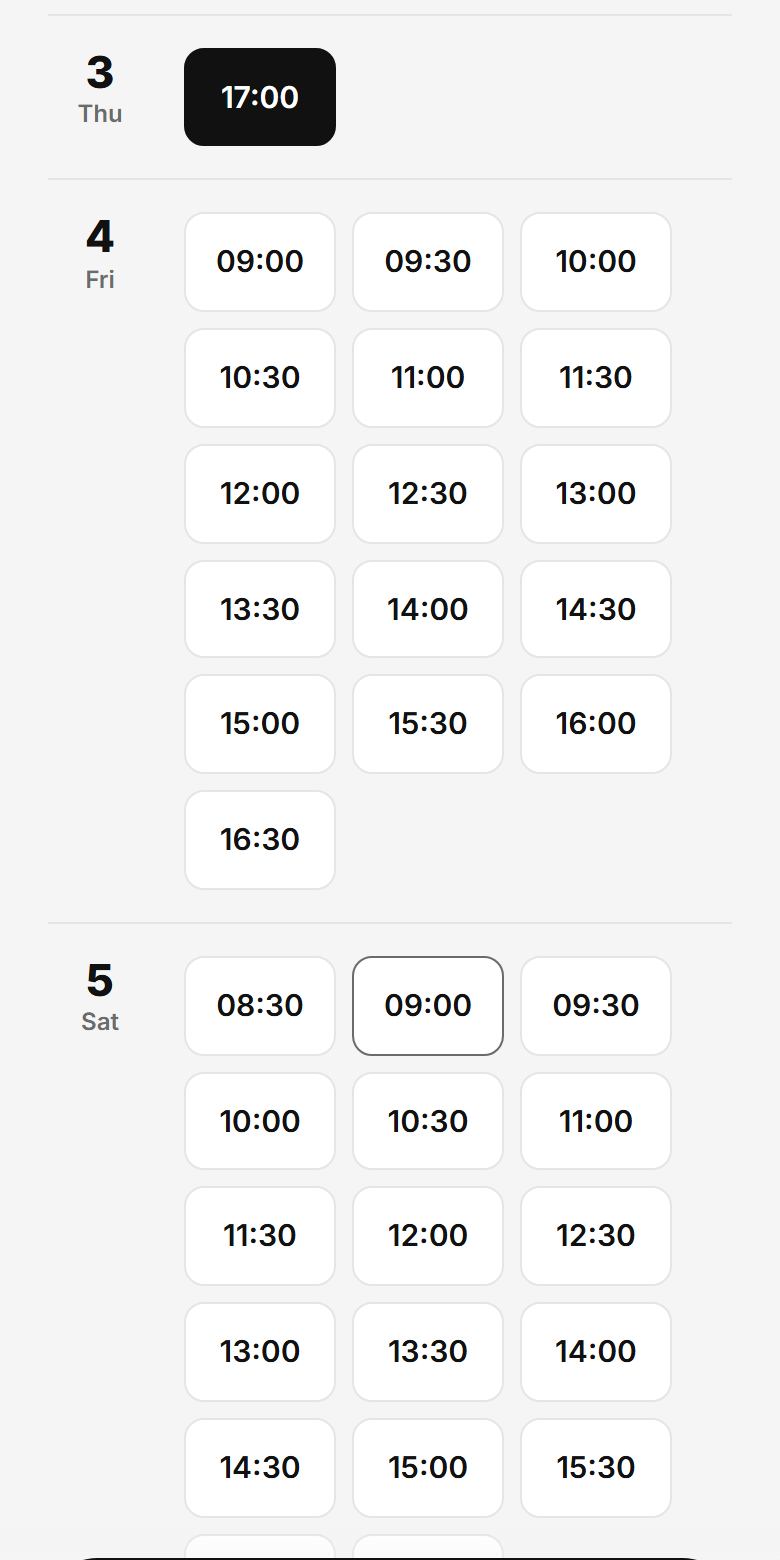 Picking a date and a time from the free slots